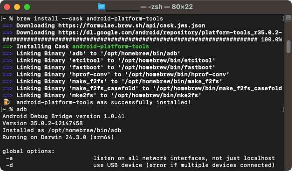 macOS のターミナルで Homebrew を使用してインストールしている様子のスクリーンショット。